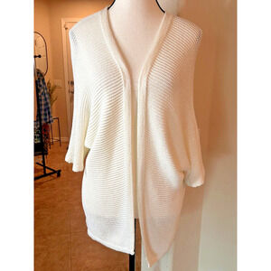 Made in Spain White Crochet Open Front Sweater Cardigan Small 4-8